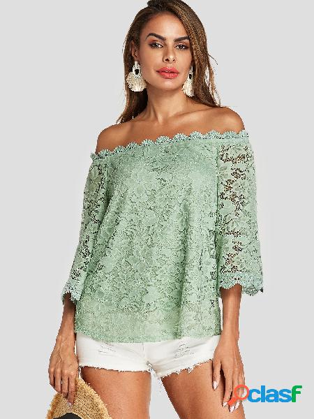 Green Lace Off The Shoulder Long Sleeves Blouse
