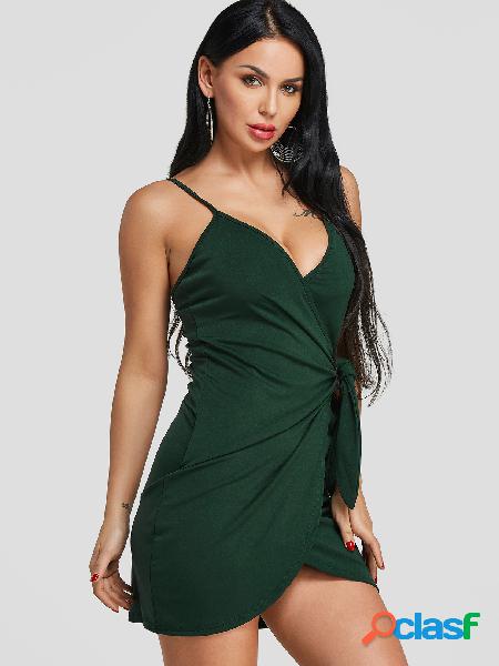 Green Wrap Design Mini Dress