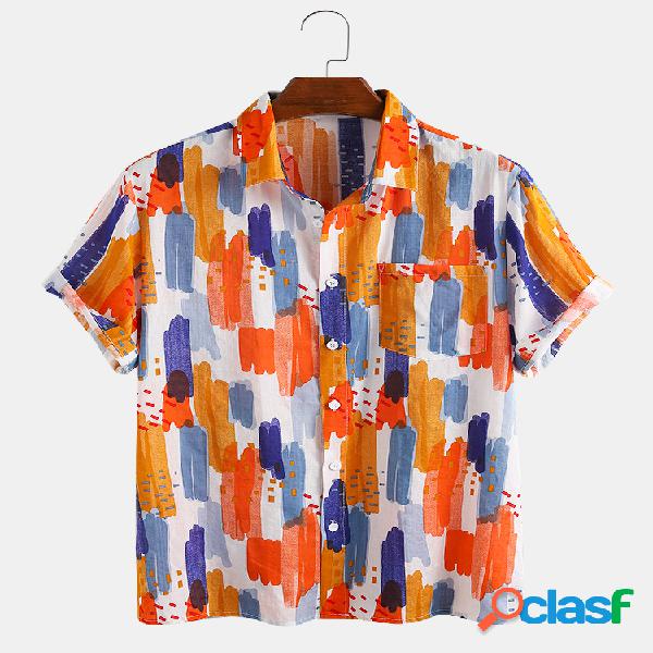 Homens 65% algodão Colorful Stripe Graffiti Print Casual