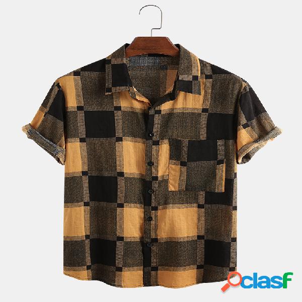 Homens 65% algodão xadrez casual respirável leve Camisa