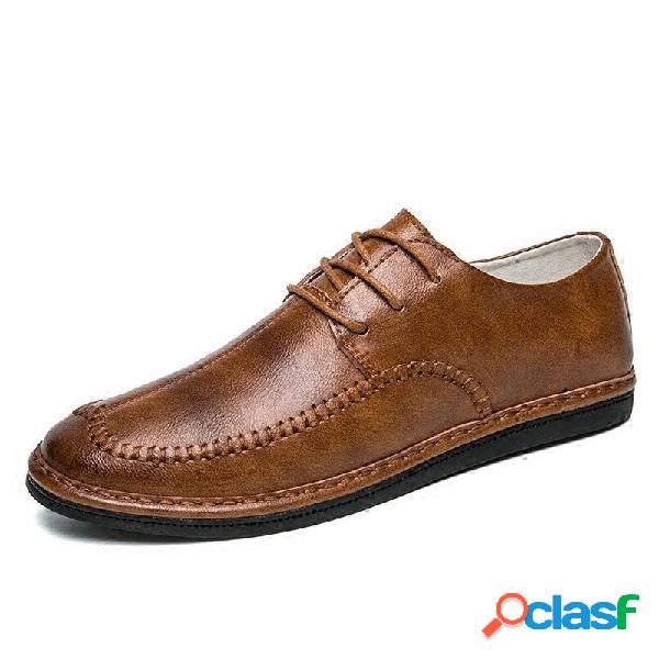 Homens British Style Low Top rendas até sapatos de couro