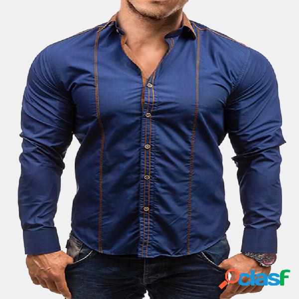 Homens Casual Solid Color Single Breasted Camisas de manga