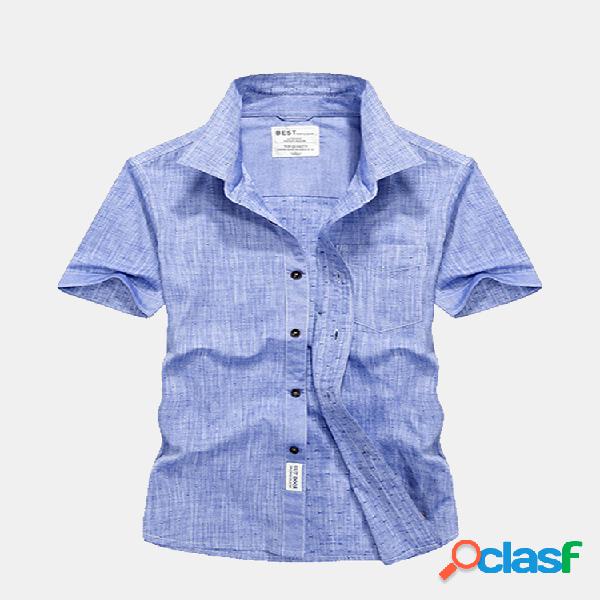 Homens Casual Solid manga curta Single Breasted Work Camisa