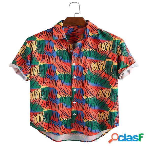 Homens Colorful lapela de bainha curvada caseira casual com