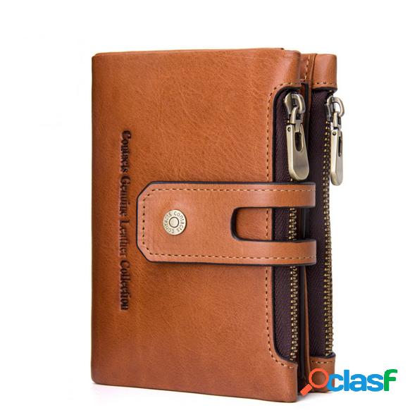 Homens Couro Genuíno Bifold 11 cartões titular Zipper