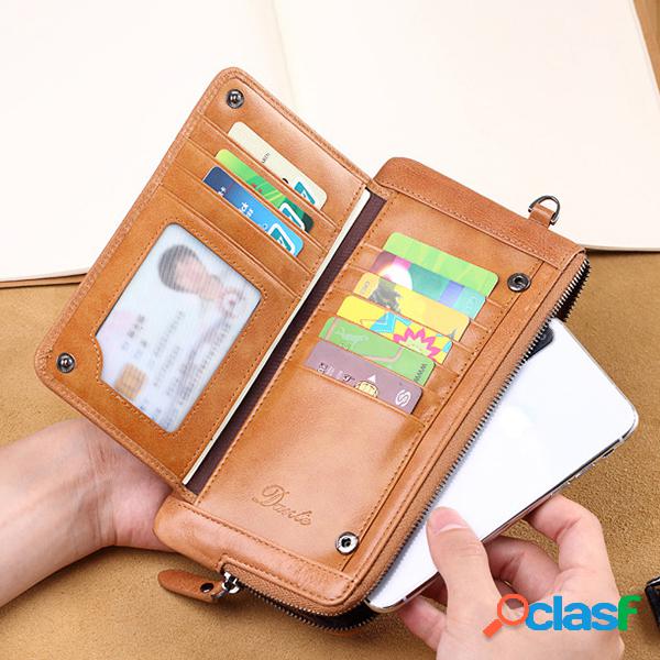 Homens Couro Genuíno Multi-função Wallet Card Holder