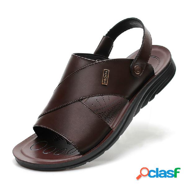 Homens Couro Genuíno Pure Color Non-slip Casual Sandálias