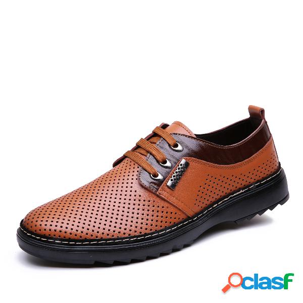 Homens Hole Brethable Soft Lace Up Oxfords De Couro Casual