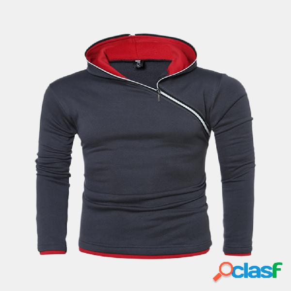 Homens Hoodies Hit Color Side Zipper Slim Fit Casual Sport