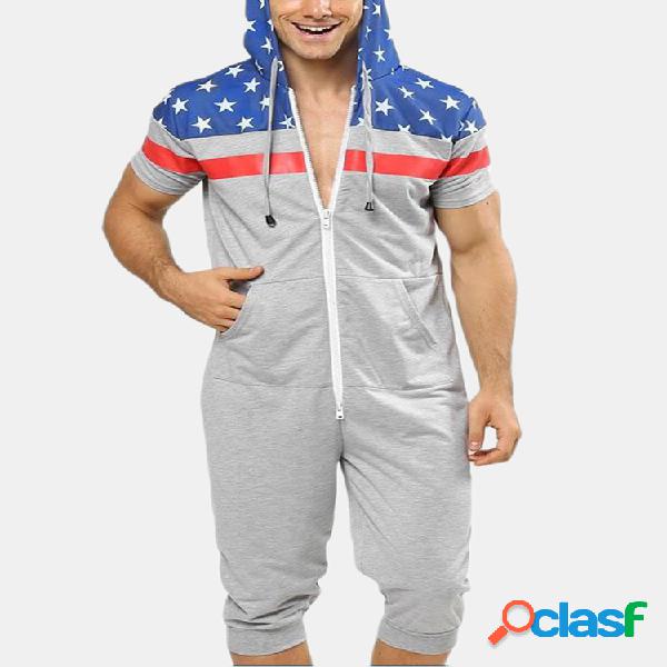 Homens Impressão da bandeira americana Onesies Manga curta