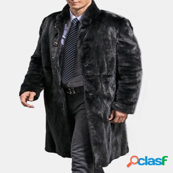 Homens Longo Trench Marten Velvet Casaco De Pele De Falso