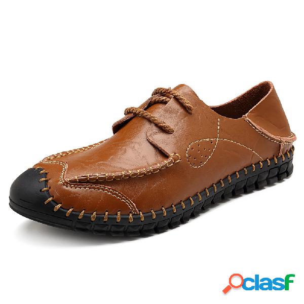 Homens Mão Stitching Couro Anti-colisão Dobrável Sapatos