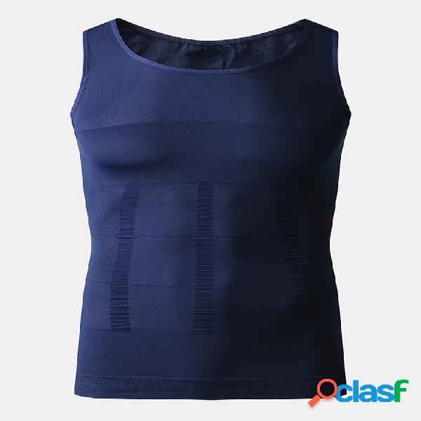Homens Nylon Regatas Body Control Plain Trecho Voltar aberto