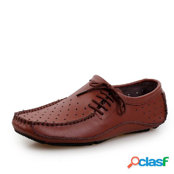 Homens Oco Out Side Laces Respirável Soft Casual Shoes