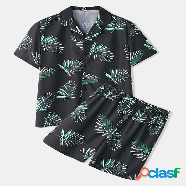 Homens Pijama de impressão tropical Confortável Faux Silk