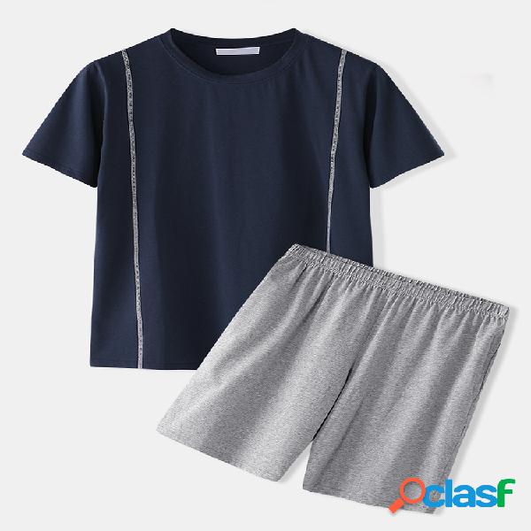 Homens Plain Pijama de manga curta respirável O-Neck Summer