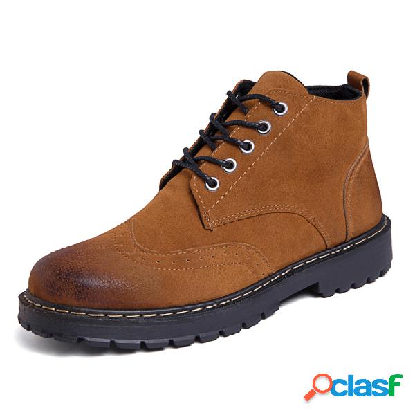 Homens Retro Cor Antiderrapante Brogue Causal Botas De Couro