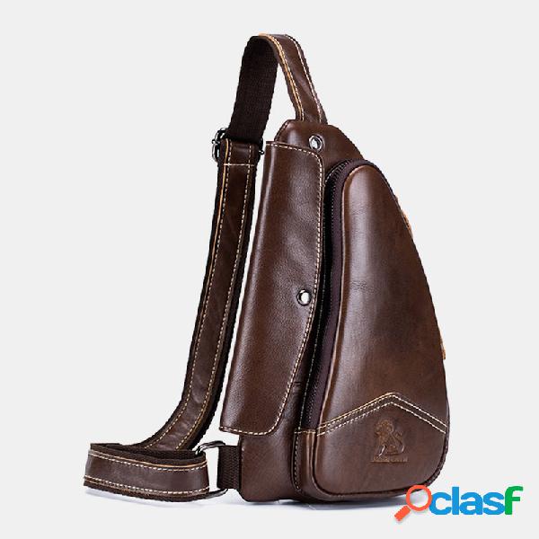 Homens Sólidos Couro Genuíno Peito Bolsa Crossbody Bolsa