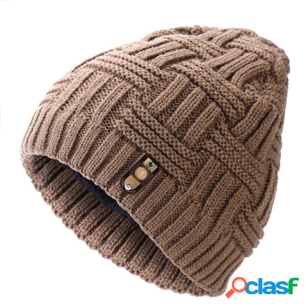 Homens Stripe Algodão Bege Beanie Cap Winter Outdoor Snow