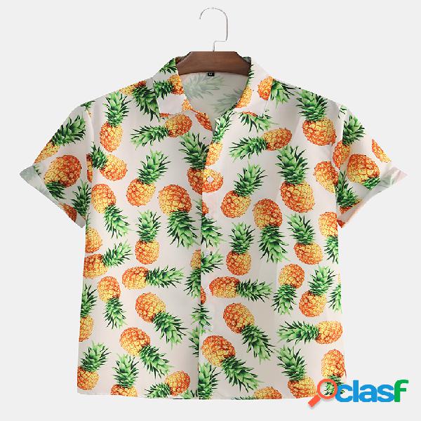 Homens abacaxi de frutas impresso manga curta casual Camisa