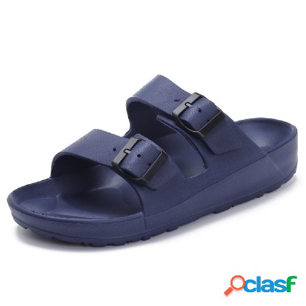 Homens abriram toe duplo metal Buckule sandálias de praia