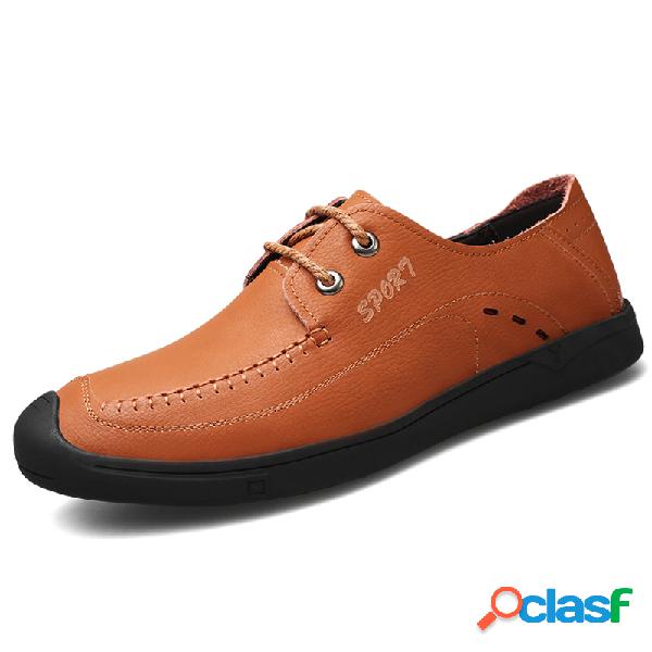 Homens costura Toe Protective Comfy Soft Lace Up Leather