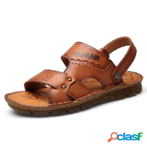 Homens couro de vaca antiderrapante Praia chinelos Soft