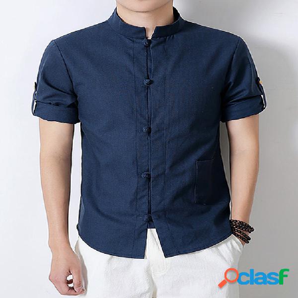 Homens de estilo chinês retro Design camisas de linho com