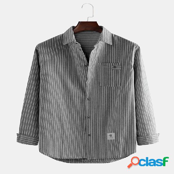 Homens de negócios Casual Patch Pocket Button Front Striped