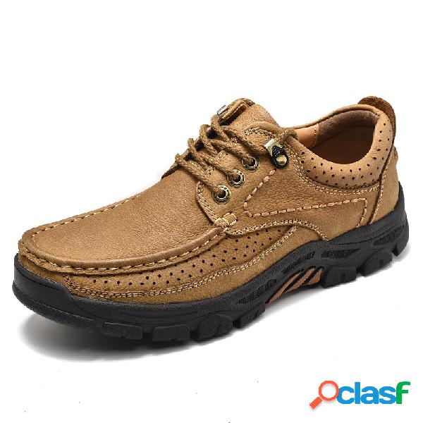 Homens respirável Cow Leather Wear-resistant Lace Up Casual