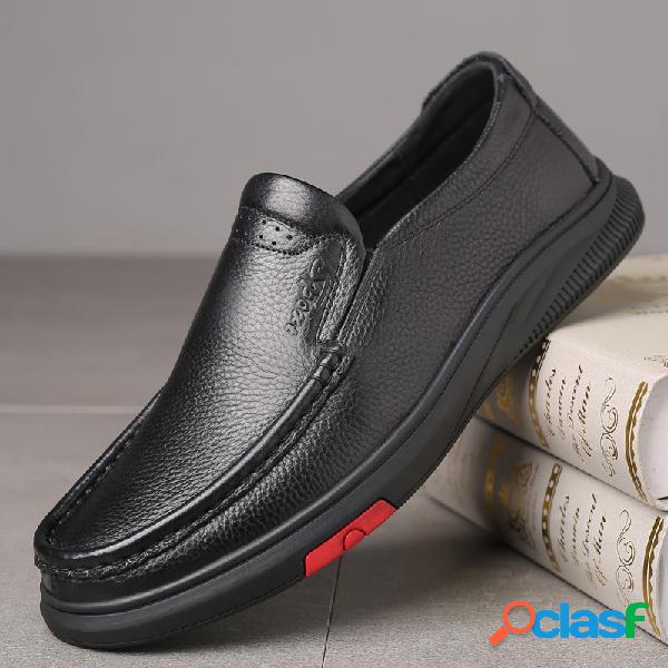 Homens rodada toe Classic negócios sapatos de couro casual