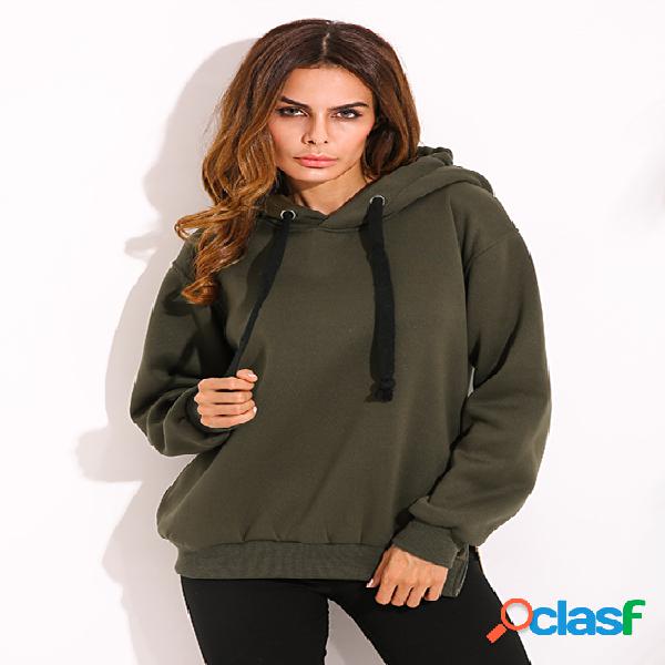 Hooded Drawstring Design Round Neck Hoodie