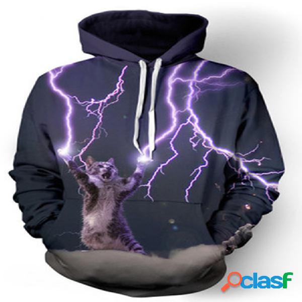 Hoodie de impressão Cat 3D Casual para mulheres