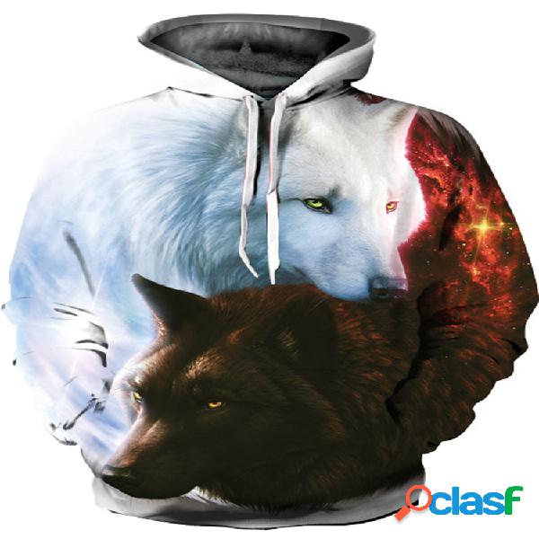 Hoodies casuais do lobo da cópia do contraste 3D para