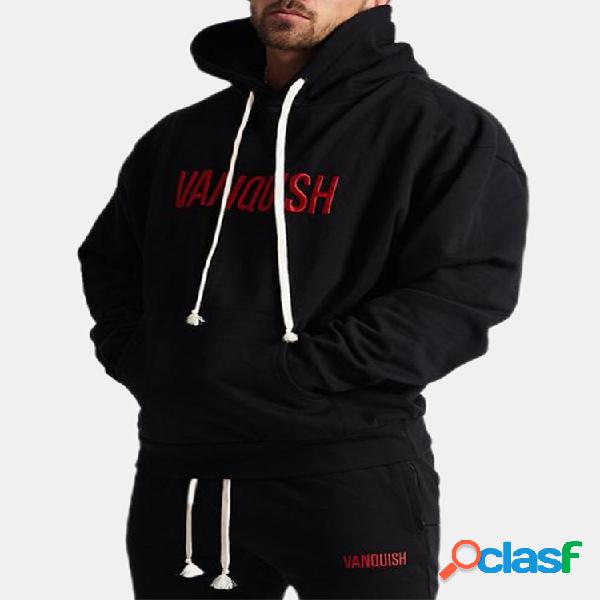 Hoodies do cordão do bolso da cor sólida do logotipo de