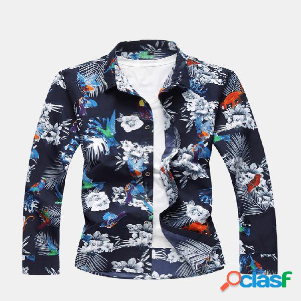 Impressão Praia Camisas havaianas finas casuais para homens