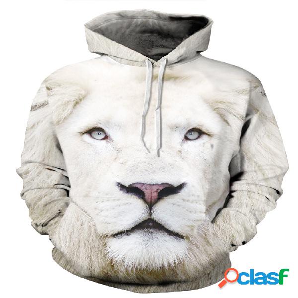 Imprimir Hoodies Casual Branco Leão para Mulher