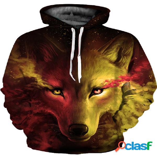 Imprimir Hoodies Casual com cordão de lobo para as mulheres