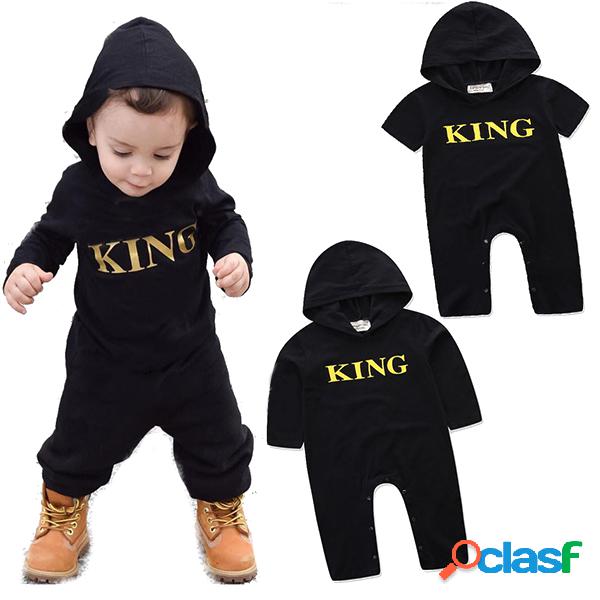 KING Letter Printed Baby Boys Macacão de bebê com capuz de