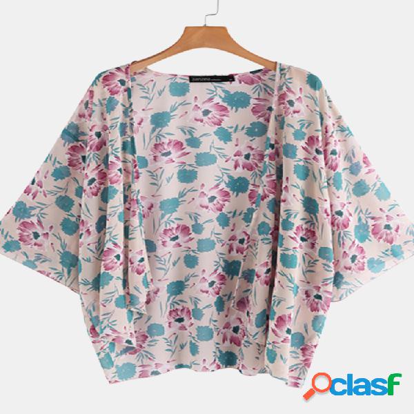 Kimono Casual de estampa floral Plus para mulheres