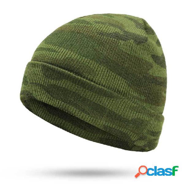 Lã de camuflagem dos homens Chapéu Orelha Beanie de malha