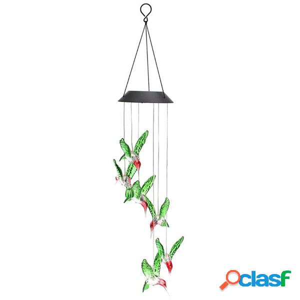 LED Solar Pendant Light Lamp Hummingbird Wind Chime Casa