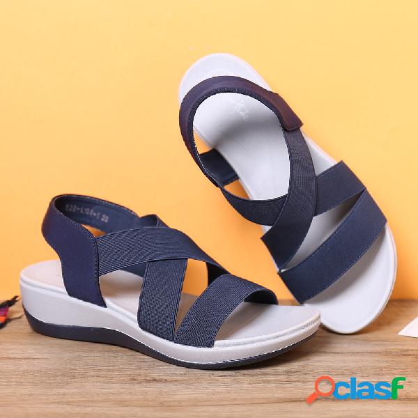 LOSTISY Mulheres Comfy Cross Elastic Strap Soft Sandálias