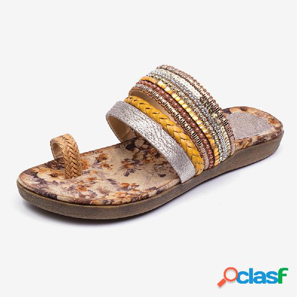 LOSTITE Malha Strass Clipe Toe Slide Chinelos Plano Praia
