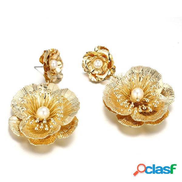 Luxo Flor Brincos De Ouro Do Vintage Pérolas Grande Dangle