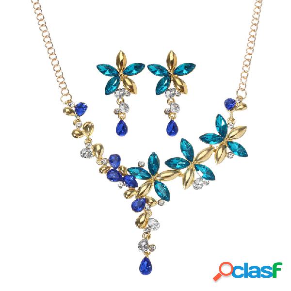 Luxo Gold Color Drop Leaf Flower Conjuntos de jóias para
