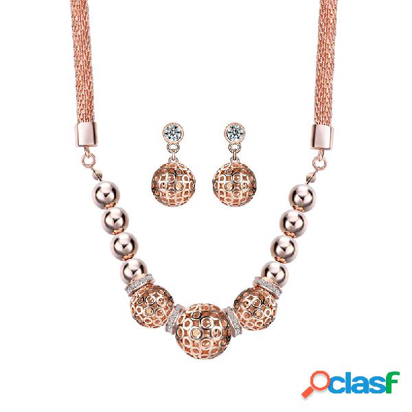 Luxo Lady's Rose Gold Bead Pingente Jóias Set Necklace