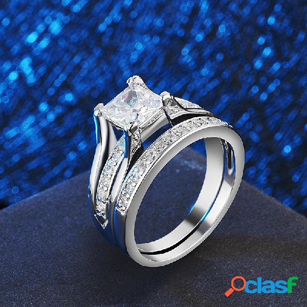 Luxo geométrico quadrado diamante casal anéis anéis de