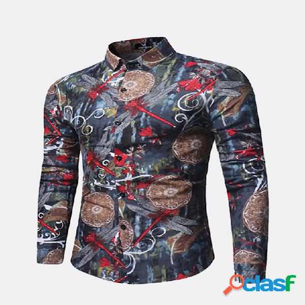 Manga comprida Slim Fit Turn Down Collar libélula