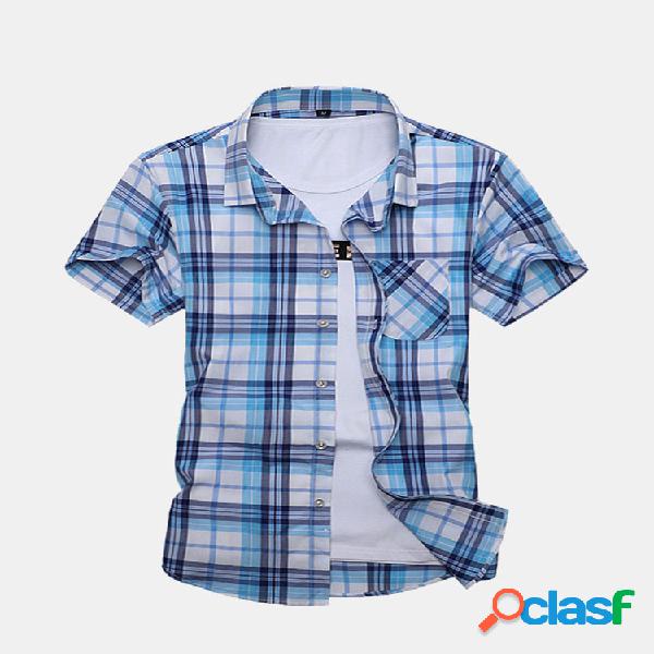 Manga curta verificado Verão Casual Negócios Camisa para